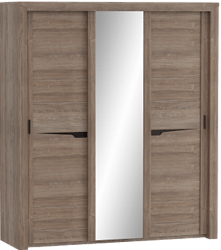Шкаф трехдверный Соренто с раздвижными дверями Дуб стирлинг/Кофе структурный матовый в Чернолучинском - chernoluchinskij.katalogmebeli.com | фото
